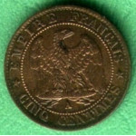 Francie - 5 (Cinq) Centimes 1863 A - Napoleon III. - Cu