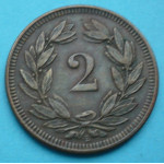 Švýcarsko 2 rappen 1893 B - bronz