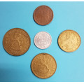 Finsko penni 1976, 5 penniä1975, 10 penniä 1972, 20 penniä1976, 50 penniä 1979 - 5ks