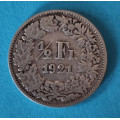 Švýcarsko - 1/2 frank 1921 B - Ag